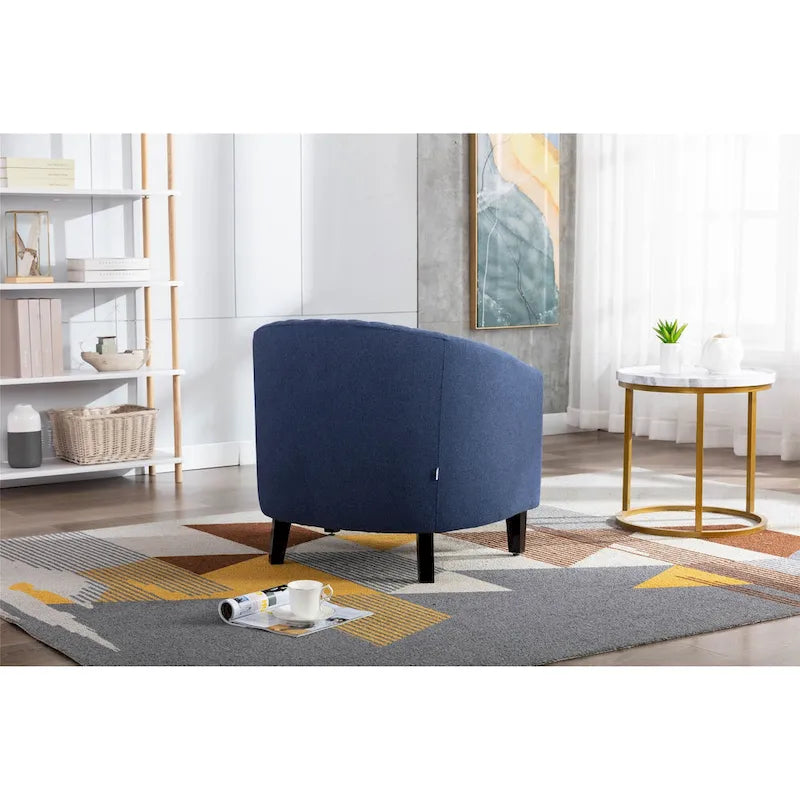 Sillón decorativo Barrel con tachuelas y patas de madera maciza
