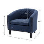 Sillón decorativo Barrel con tachuelas y patas de madera maciza