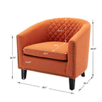 Sillón decorativo Barrel con tachuelas y patas de madera maciza