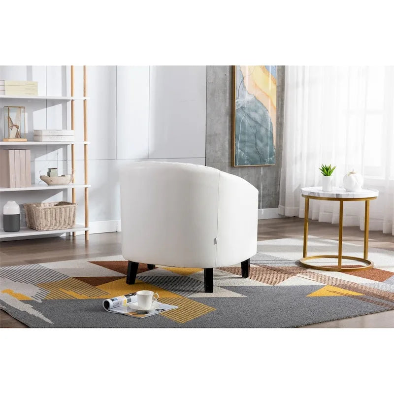 Sillón decorativo Barrel con tachuelas y patas de madera maciza