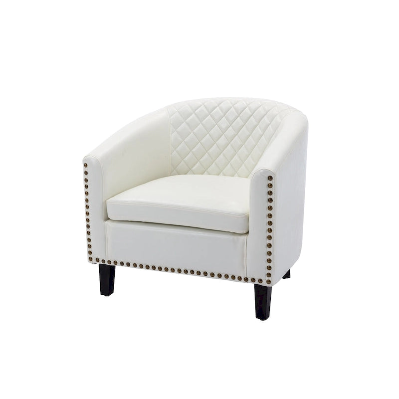 Sillón decorativo Barrel con tachuelas y patas de madera maciza