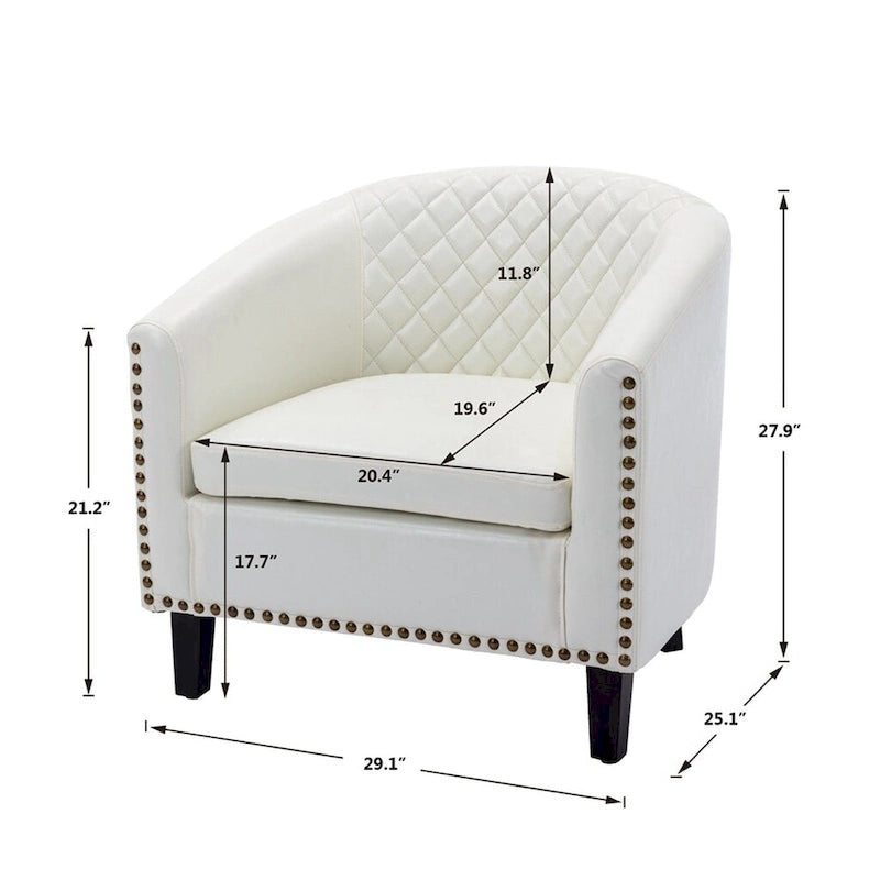 Sillón decorativo Barrel con tachuelas y patas de madera maciza