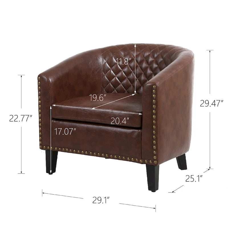 Sillón decorativo Barrel con tachuelas y patas de madera maciza