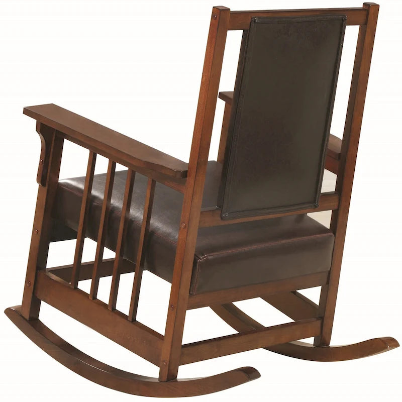 Mecedora estilo Misión con asiento de piel sintética