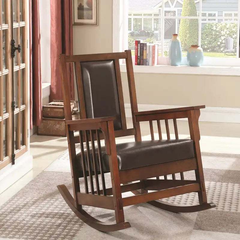 Mecedora estilo Misión con asiento de piel sintética