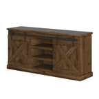 Mueble de TV rústico de madera maciza de 66 pulgadas con puertas corredizas de granero