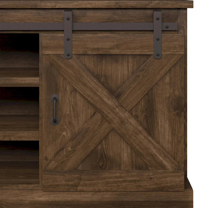 Mueble de TV rústico de madera maciza de 66 pulgadas con puertas corredizas de granero