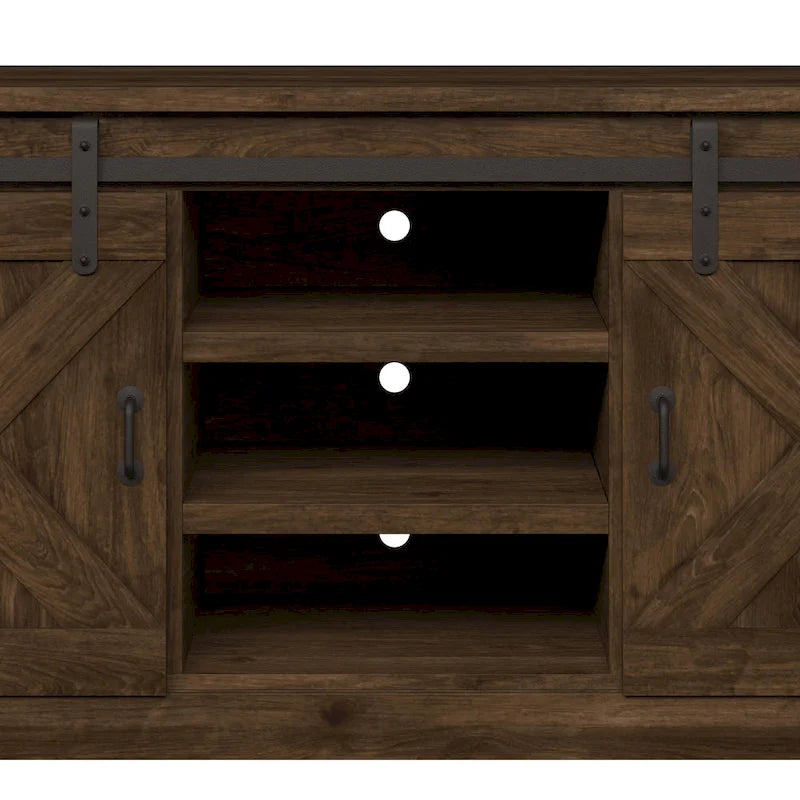 Mueble de TV rústico de madera maciza de 66 pulgadas con puertas corredizas de granero