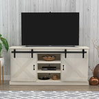 Mueble de TV rústico de madera maciza de 66 pulgadas con puertas corredizas de granero