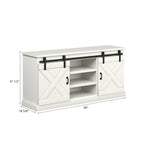 Mueble de TV rústico de madera maciza de 66 pulgadas con puertas corredizas de granero