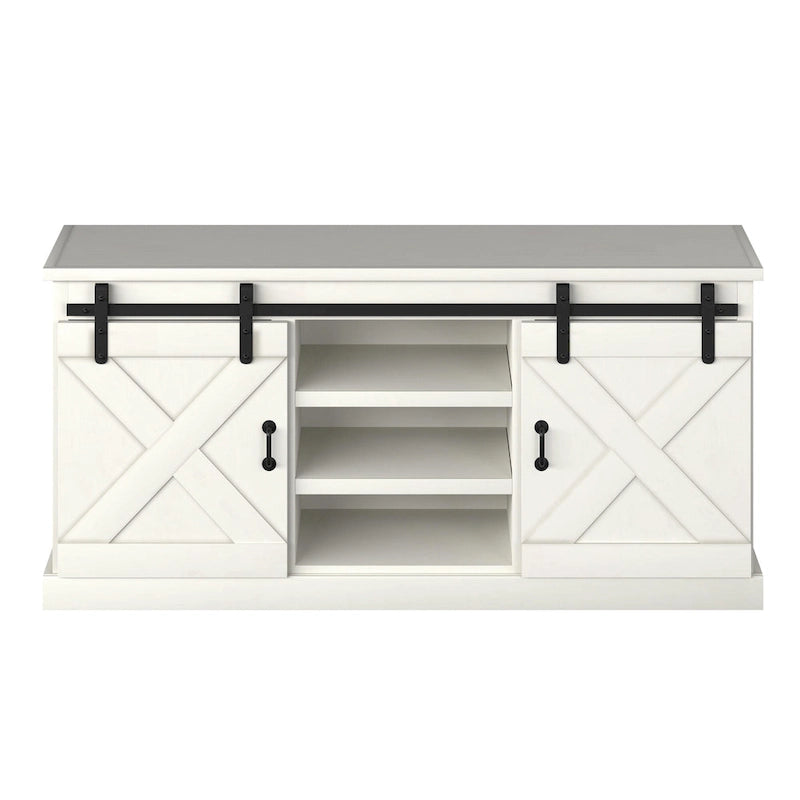 Mueble de TV rústico de madera maciza de 66 pulgadas con puertas corredizas de granero