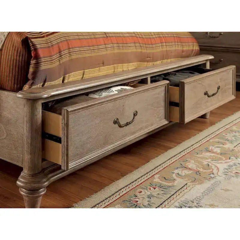 Cama con plataforma de madera maciza con almacenaje y cabecero arqueado