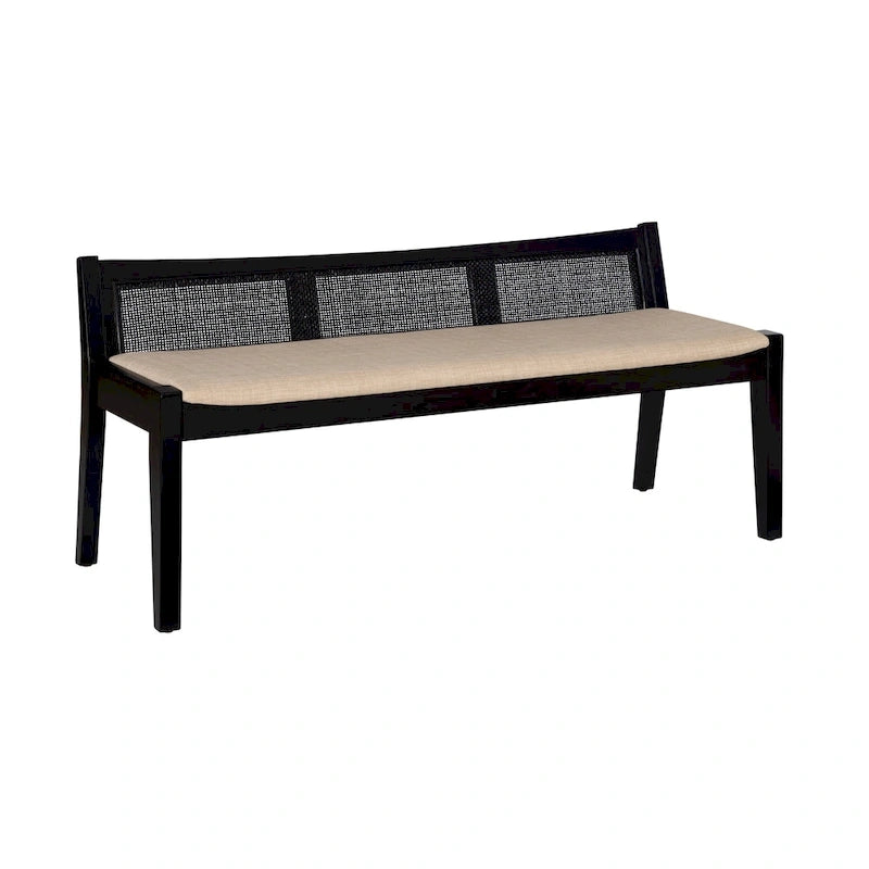 Banco de caña de madera maciza con asiento acolchado