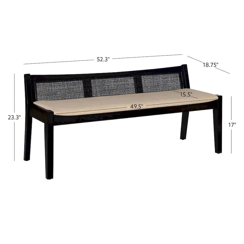 Banco de caña de madera maciza con asiento acolchado