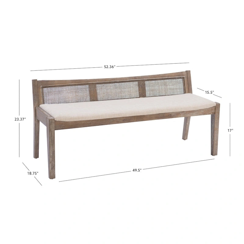 Banco de caña de madera maciza con asiento acolchado