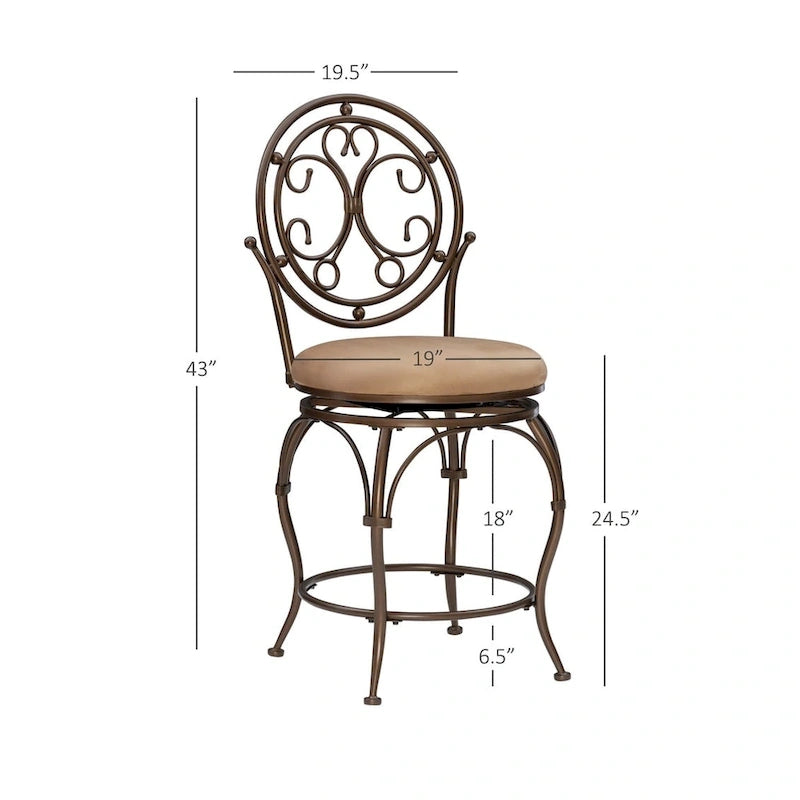 Taburete de mostrador giratorio con respaldo desplazado y asiento tapizado