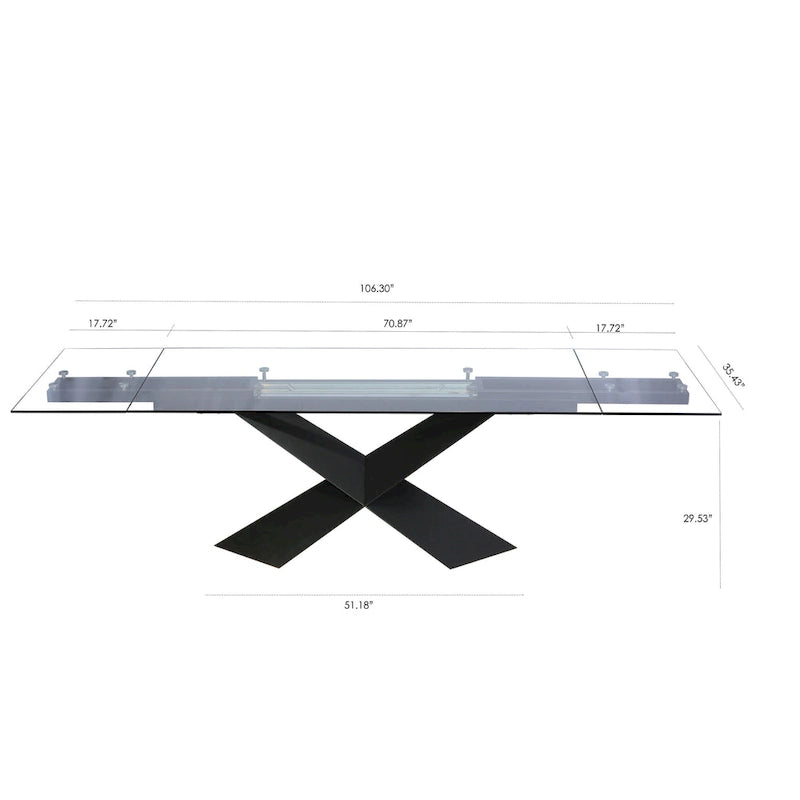 Mesa de comedor extensible con tapa de cristal, 180-270 cm
