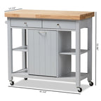 Carrito de cocina de madera gris estilo rústico con encimera de madera de caucho