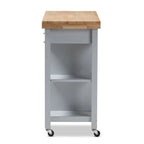 Carrito de cocina de madera gris estilo rústico con encimera de madera de caucho