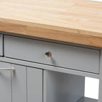 Carrito de cocina de madera gris estilo rústico con encimera de madera de caucho