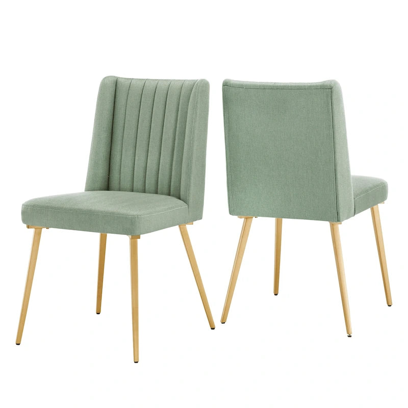 Silla de Comedor de Tela con Acabado Dorado (Juego de 2)