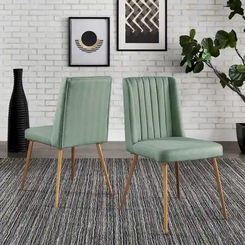 Silla de Comedor de Tela con Acabado Dorado (Juego de 2)