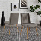 Silla de Comedor de Tela con Acabado Dorado (Juego de 2)