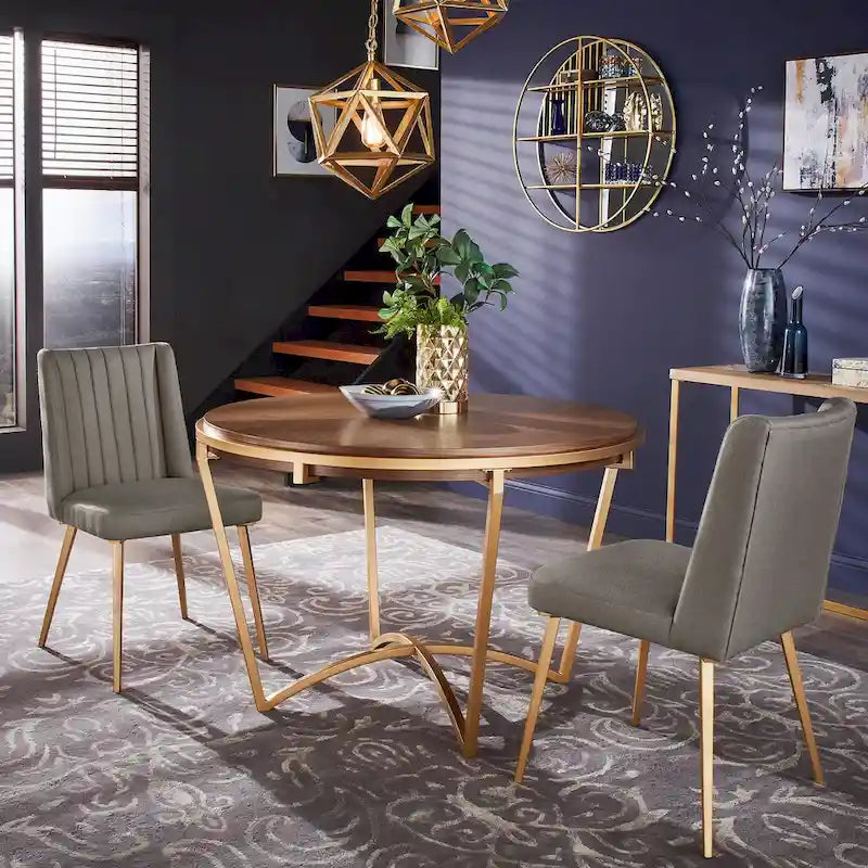 Silla de Comedor de Tela con Acabado Dorado (Juego de 2)