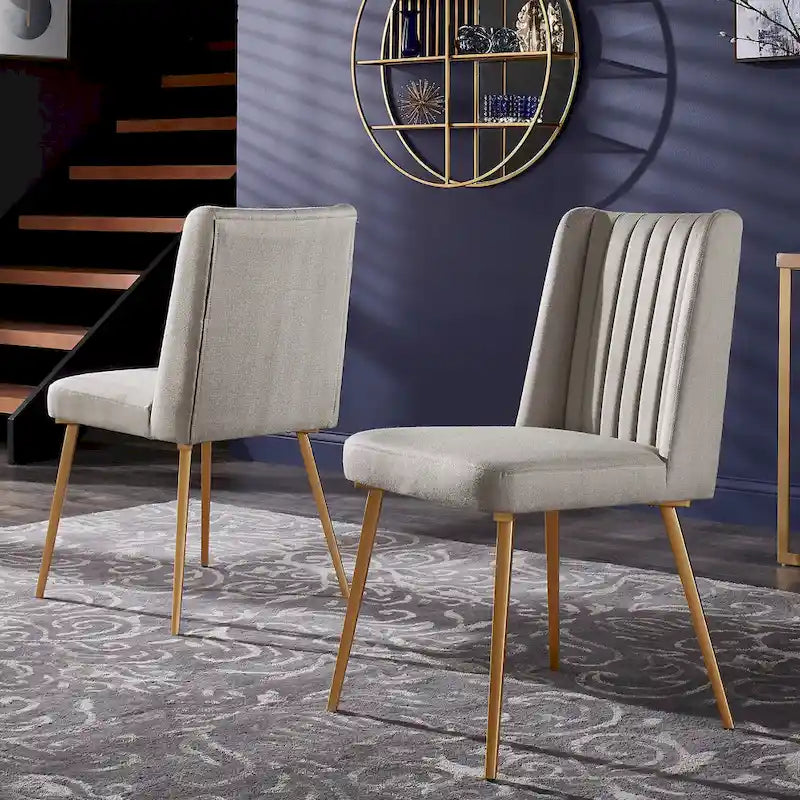 Silla de Comedor de Tela con Acabado Dorado (Juego de 2)
