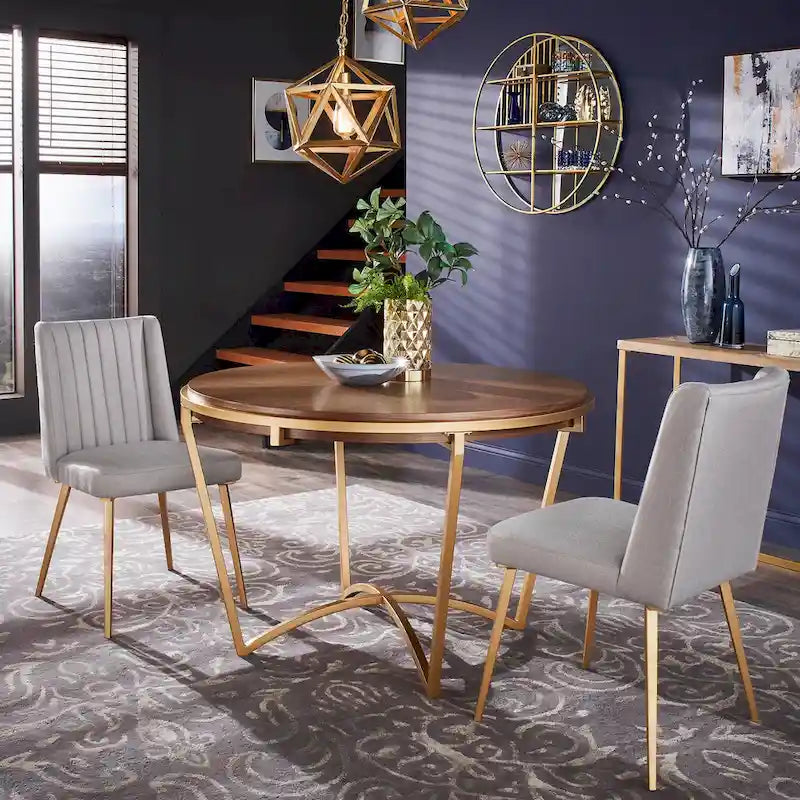 Silla de Comedor de Tela con Acabado Dorado (Juego de 2)