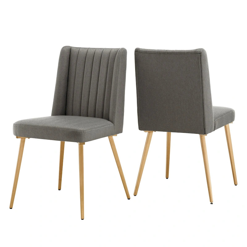 Silla de Comedor de Tela con Acabado Dorado (Juego de 2)