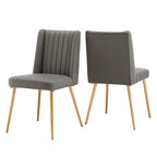 Silla de Comedor de Tela con Acabado Dorado (Juego de 2)