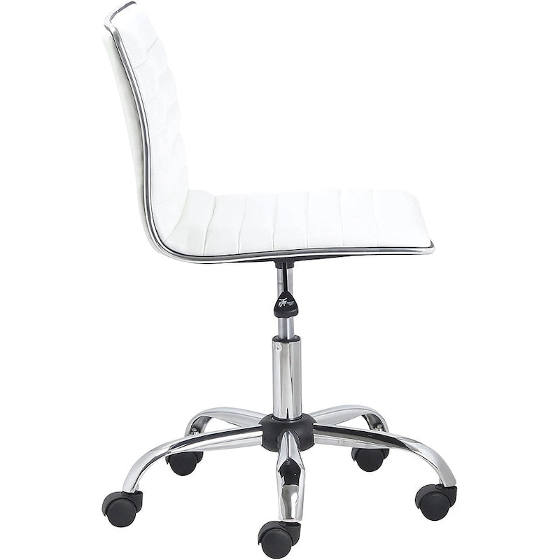 Silla de oficina giratoria sin brazos, con respaldo medio y soporte lumbar – Piel sintética blanca