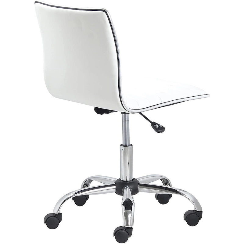 Silla de oficina giratoria sin brazos, con respaldo medio y soporte lumbar – Piel sintética blanca