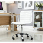Silla de oficina giratoria sin brazos, con respaldo medio y soporte lumbar – Piel sintética blanca