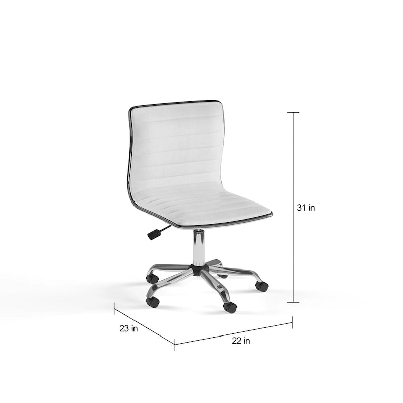 Silla de oficina giratoria sin brazos, con respaldo medio y soporte lumbar – Piel sintética blanca