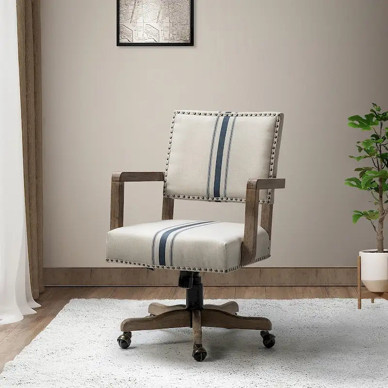 Silla de trabajo giratoria de altura ajustable con respaldo medio y ribete de tachuelas