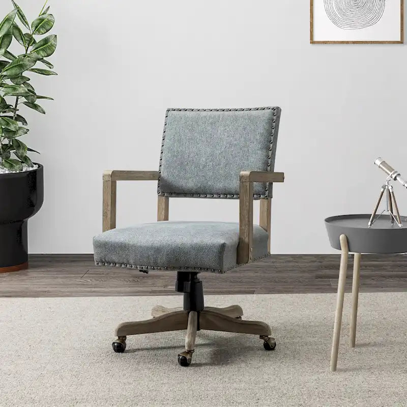 Silla de trabajo giratoria de altura ajustable con respaldo medio y ribete de tachuelas
