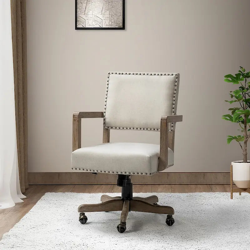 Silla de trabajo giratoria de altura ajustable con respaldo medio y ribete de tachuelas