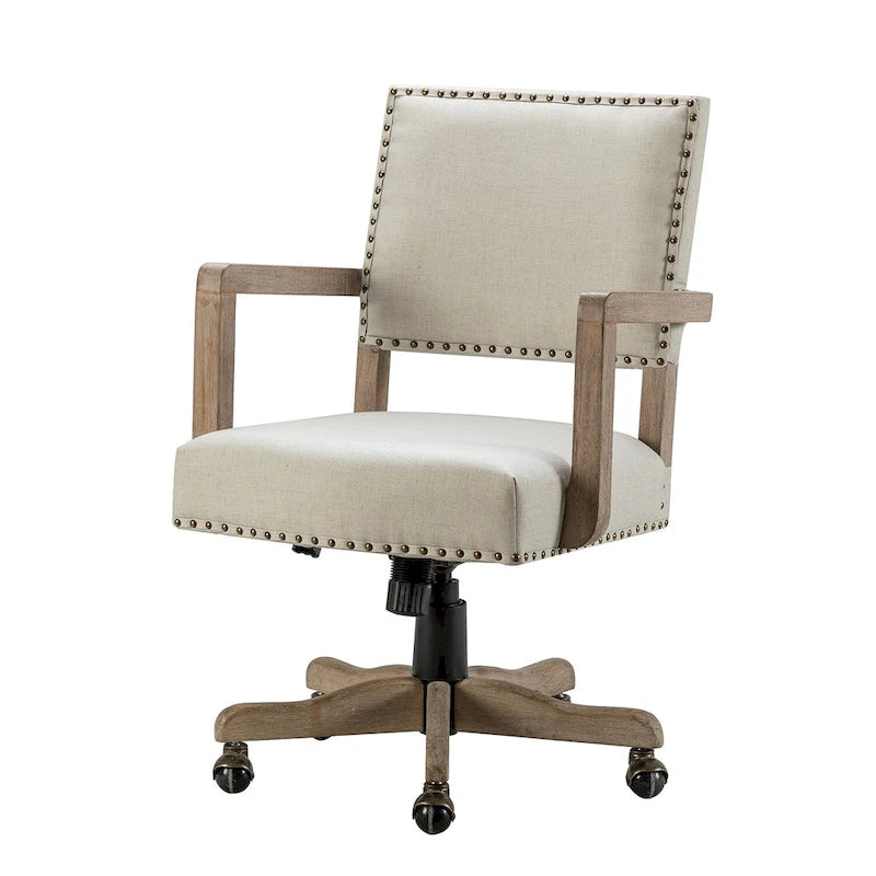 Silla de trabajo giratoria de altura ajustable con respaldo medio y ribete de tachuelas