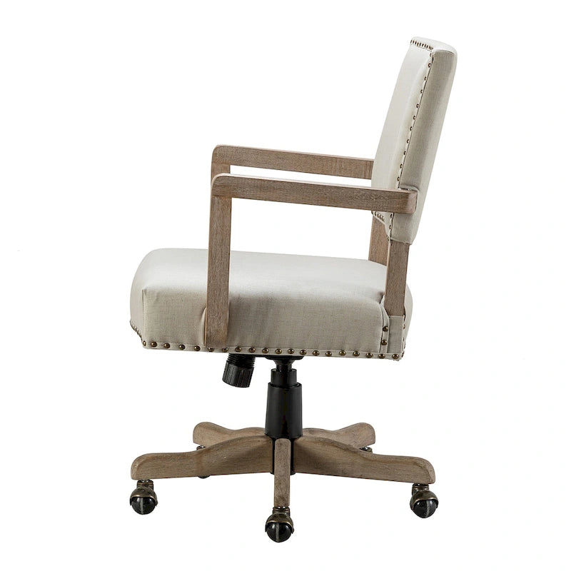 Silla de trabajo giratoria de altura ajustable con respaldo medio y ribete de tachuelas