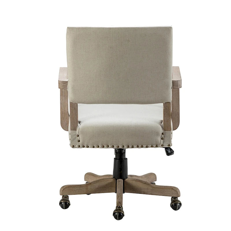 Silla de trabajo giratoria de altura ajustable con respaldo medio y ribete de tachuelas