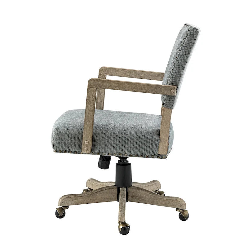 Silla de trabajo giratoria de altura ajustable con respaldo medio y ribete de tachuelas