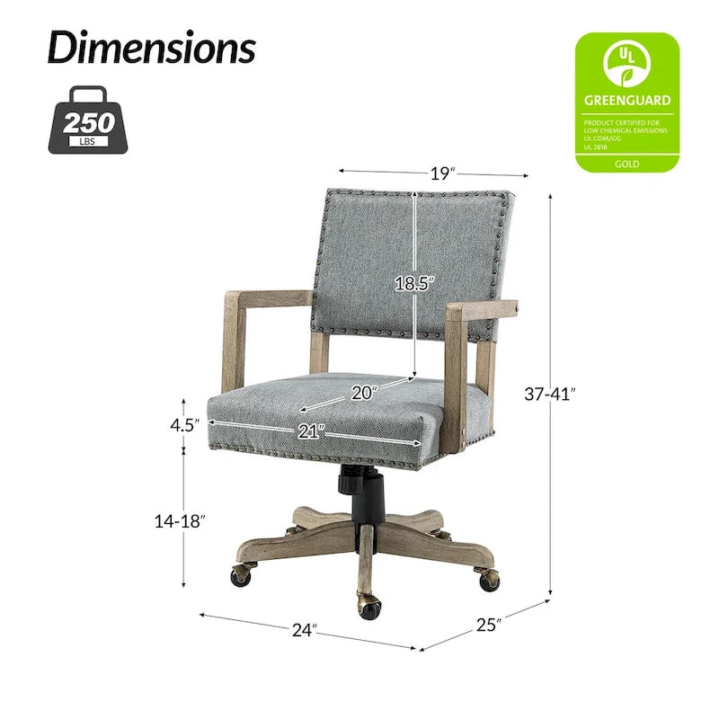Silla de trabajo giratoria de altura ajustable con respaldo medio y ribete de tachuelas