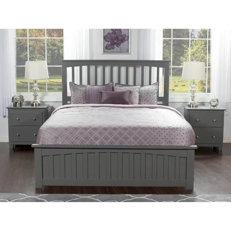 Cama Queen con Plataforma, Cabecero y 2 Cajones de Almacenamiento en Gris