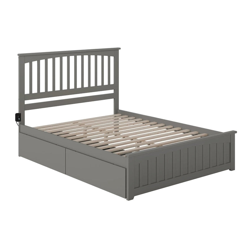 Cama Queen con Plataforma, Cabecero y 2 Cajones de Almacenamiento en Gris