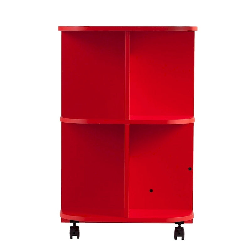 Mesa de costura plegable con ruedas color rojo rústico y estantes laterales
