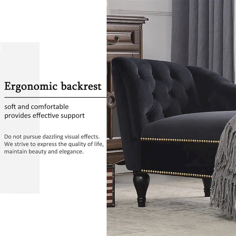 58" Chaise lounge de terciopelo con botones y orientación derecha