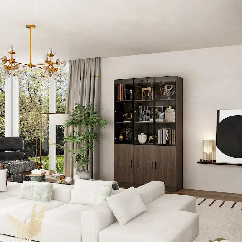 Armario modular de aleación de aluminio con vetas de madera e iluminación LED