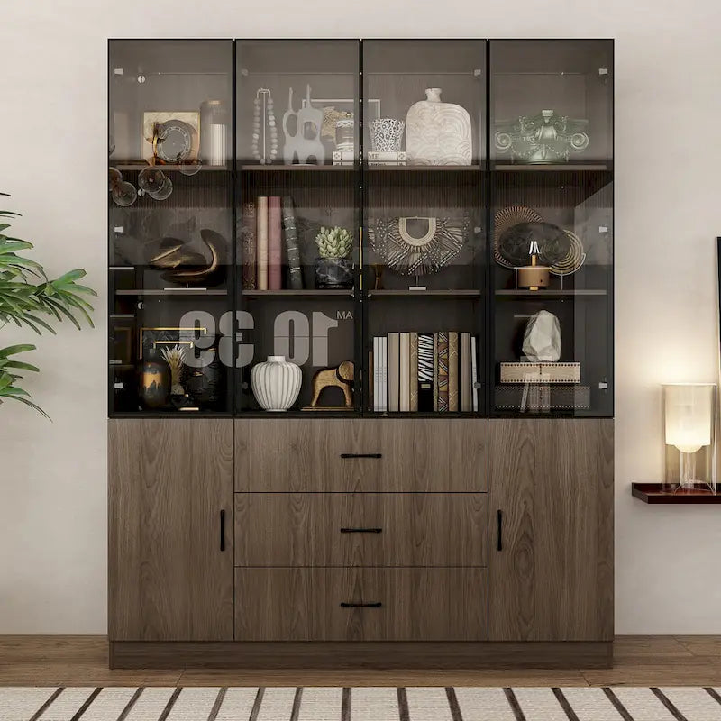Armario modular de aleación de aluminio con vetas de madera e iluminación LED